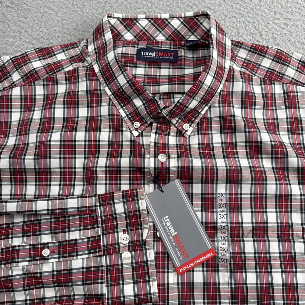 TravelSmart Dress Casual Shirt Mens XXXL Tall 3XLT L/S Plaid Roundtree Yorke